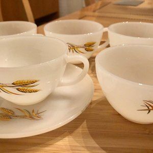 Vintage Fire King Wheat 5 Cups &  1 Saucer